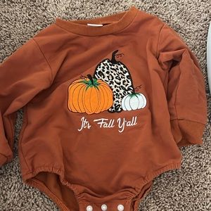Festive Orange Bodysuit with Autumn Pumpkin Design